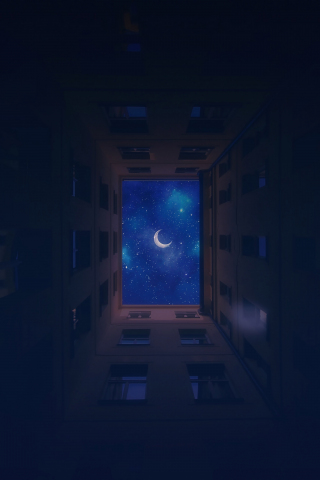 Buildings, moon, night, 240x320 wallpaper