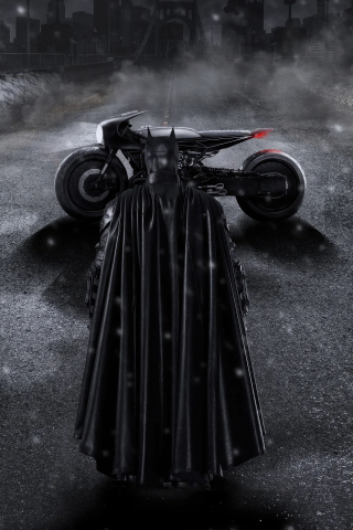 Batman and Batbike, dark, 240x320 wallpaper