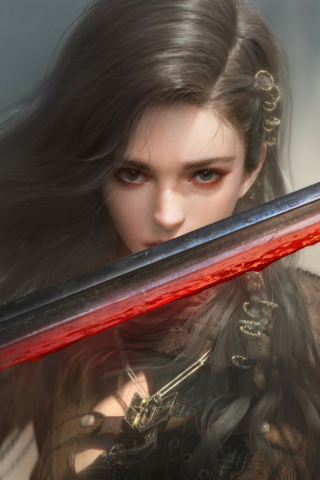 Beautiful female warrior with sword, fantasy, 240x320 wallpaper