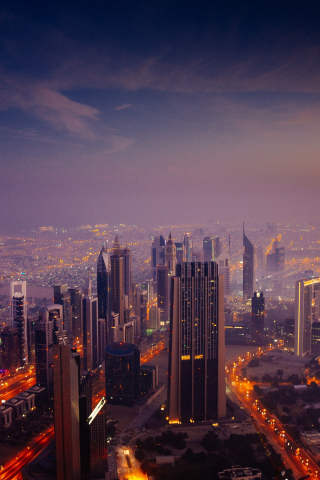 Cityscape, Dubai at night, buildings, sky, aerial view, 240x320 wallpaper