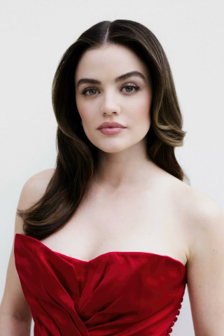 2024 Lucy Hale, beautiful actress, red dress, 240x320 wallpaper