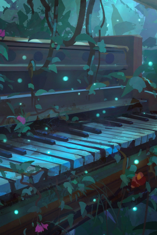 Abandoned piano, anime, 240x320 wallpaper