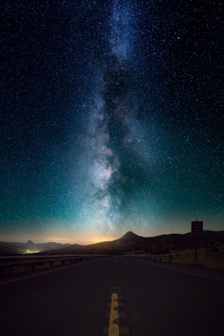 Starry sky, night, road, milky way, 240x320 wallpaper