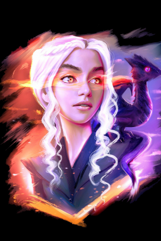 Daenerys Targaryen and dragon, game of thrones, fan art, 240x320 wallpaper