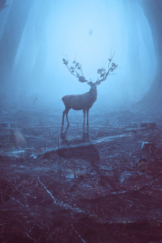 Into the woods, Reindeer, wildlife, art, 240x320 wallpaper