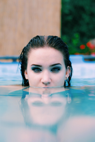 Download wallpaper 240x320 girl in pool, pretty, brunette, old mobile ...