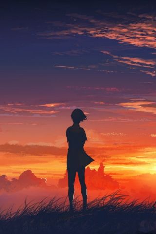Original, anime, sunset, anime girl, silhouette, 240x320 wallpaper