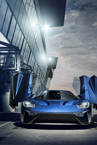 Ford GT, front, blue, sports car, 240x320 wallpaper