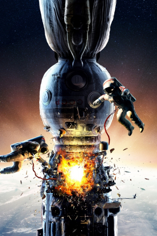 Astronaut, space station, explosion, space, 240x320 wallpaper