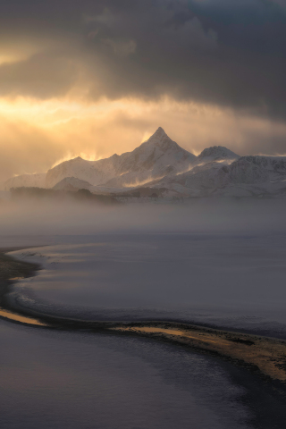 Snowy winter, morning, landscape, glacier, 240x320 wallpaper