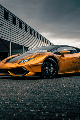 Golden Lamborghini Huracan, 2020, sportcar, 240x320 wallpaper