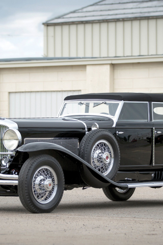Black, 1933 Duesenberg Model SJ, classic car, 240x320 wallpaper