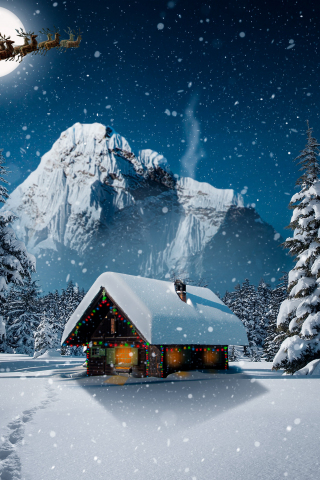 Snowfall, winter, hut, house, winter, Christmas, 240x320 wallpaper