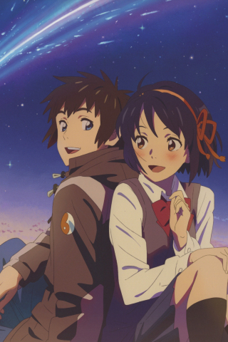 Cute couple, Mitsuha Miyamizu, Taki Tachibana, Kimi no Na wa., 240x320 wallpaper