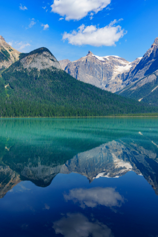 Lake, reflections, mountains, nature, tree, 240x320 wallpaper