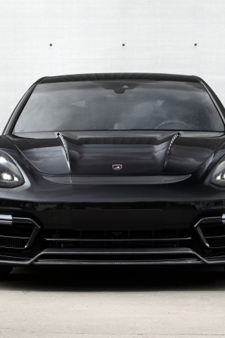 Front, sports car, Porsche Panamera, black, 240x320 wallpaper
