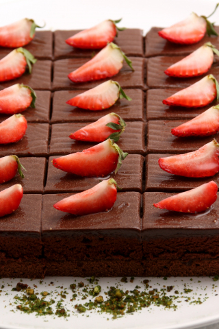 Brownie, fruits, cake, strawberry, dessert, 240x320 wallpaper