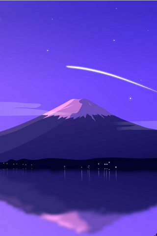 Mount Fuji, minimal, lake at night, art, 240x320 wallpaper