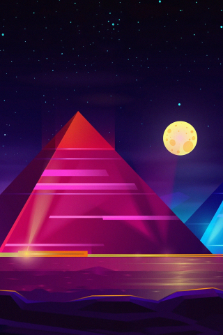 Pyramids, colorful, neon art, night, 240x320 wallpaper