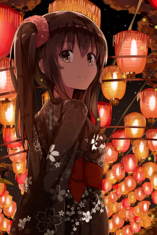 Decorations, night, original, cute anime girl, 240x320 wallpaper