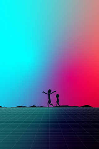 Rick and Morty, minimal & silhouette, synthwave, 240x320 wallpaper