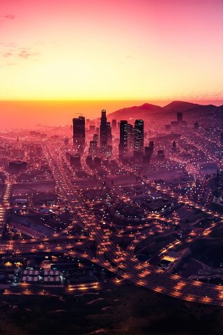 Los Santos, GTA V, cityscape, sunset, game, 240x320 wallpaper