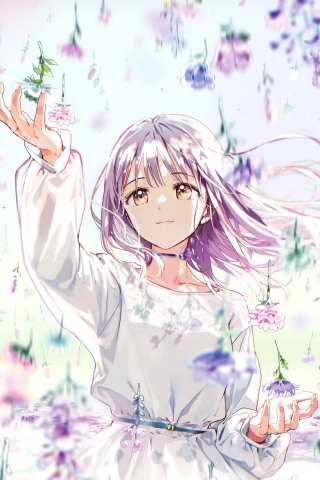 Blossom, flowers, anime girl, cute, 240x320 wallpaper
