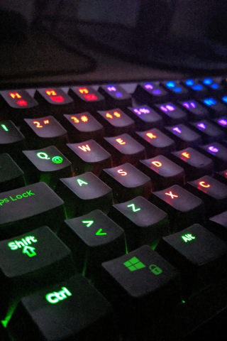 Gaming keyboard, glow, close up, 240x320 wallpaper
