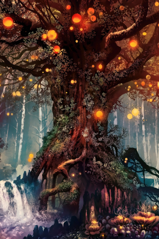 Old tree, fantasy, art, 240x320 wallpaper