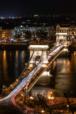 Chain Bridge, cityscape, aerial view, Budapest, 240x320 wallpaper