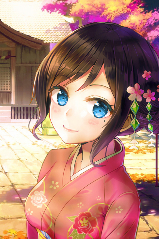 Blue eyes, cute, anime girl, original, traditional clothes, 240x320 wallpaper