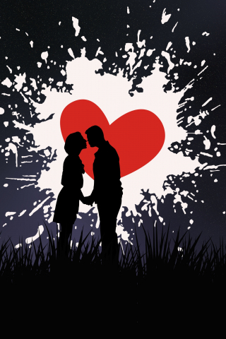 Silhouette, artwork, couple, kiss, love, 240x320 wallpaper