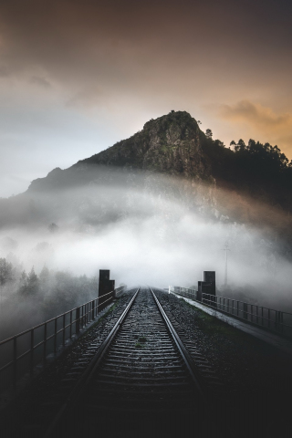 Mountain, railroad, mist, evening, 240x320 wallpaper