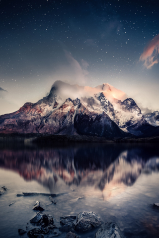 Reflections, mountains, lake, sky, 240x320 wallpaper