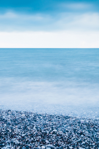 Blue beach, sea, pebbles, 240x320 wallpaper