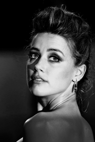 Monochrome, gorgeous, actress, Amber Heard, 240x320 wallpaper
