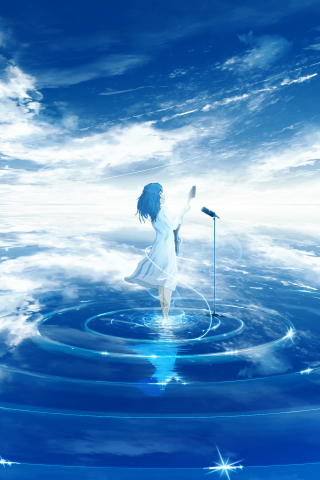 Singing, above clouds, anime girl, 240x320 wallpaper