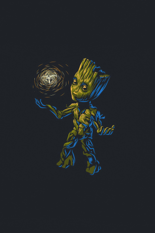 Baby Groot, play, art, 240x320 wallpaper
