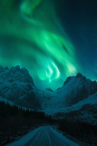 Download wallpaper 240x320 road, mountains, aurora borealis, nature, old  mobile, cell phone, smartphone, 240x320 hd image background, 6440