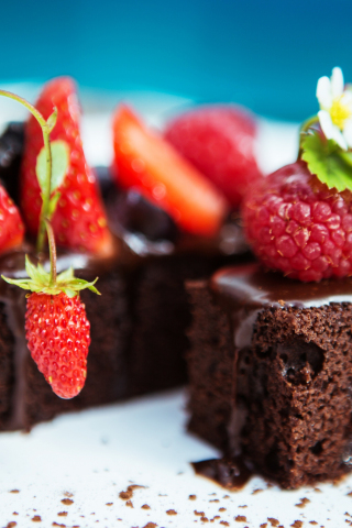 Brownie, cake, fruits, dessert, strawberry, 240x320 wallpaper