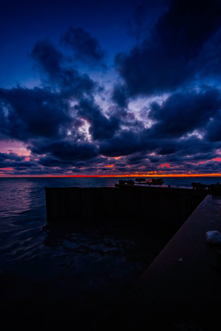 Pier, clouds, sunset, sea, dark, 240x320 wallpaper