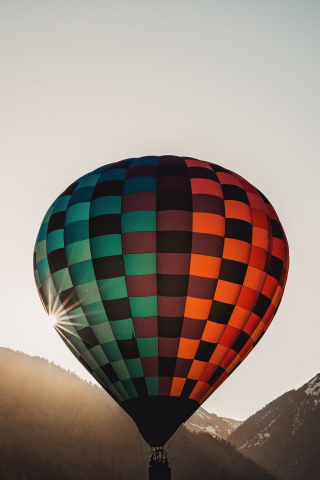 Hot air balloon, flight, mountains, 240x320 wallpaper