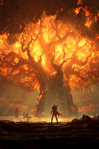 World of Warcraft: Battle for Azeroth, teldrassil burns, video game, 240x320 wallpaper