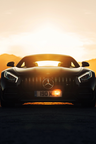 Mercedes-AMG GT C, Black, sunset, 240x320 wallpaper