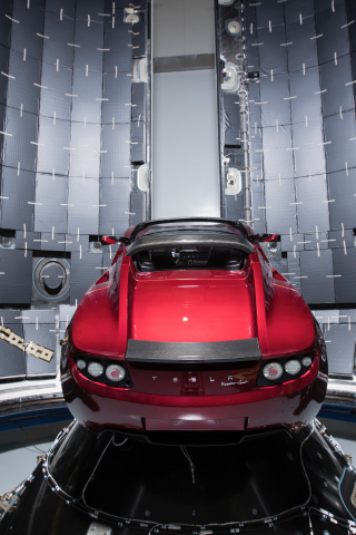 Tesla Roadster, red car, rocket, 240x320 wallpaper