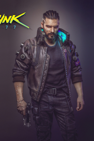 Cyberpunk 2077, man with gun, 2018, video game, 240x320 wallpaper