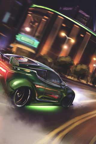 Download wallpaper 240x320 drift, green, sports car, old mobile, cell  phone, smartphone, 240x320 hd image background, 19404