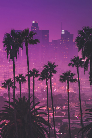 Los Angles, synthwave, cityscape, art, 240x320 wallpaper