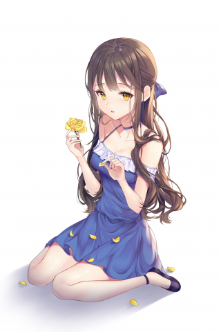 Yellow flower, cute, original, anime girl, 240x320 wallpaper