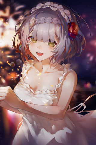 White dress, cute anime girl, art, 240x320 wallpaper